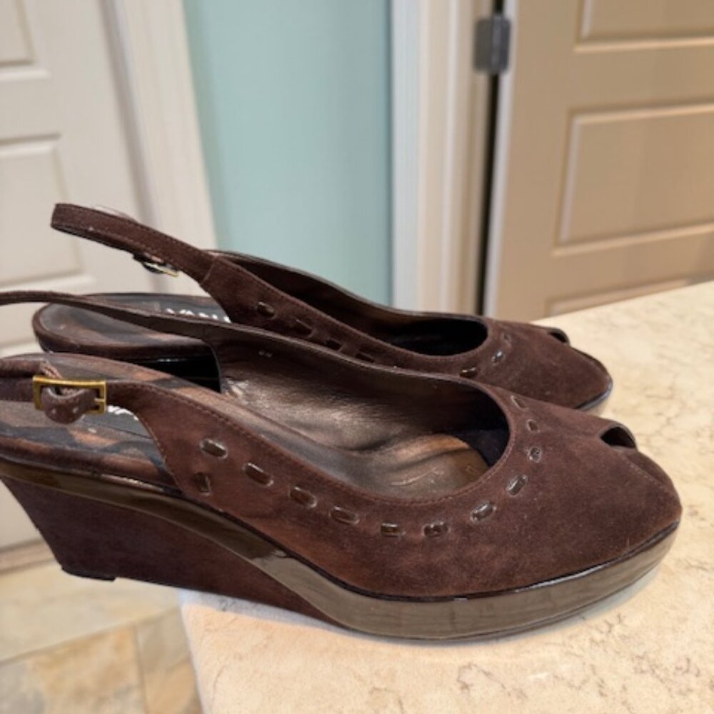 Vaneli Brown Suede Wedge slingbacks - size 8